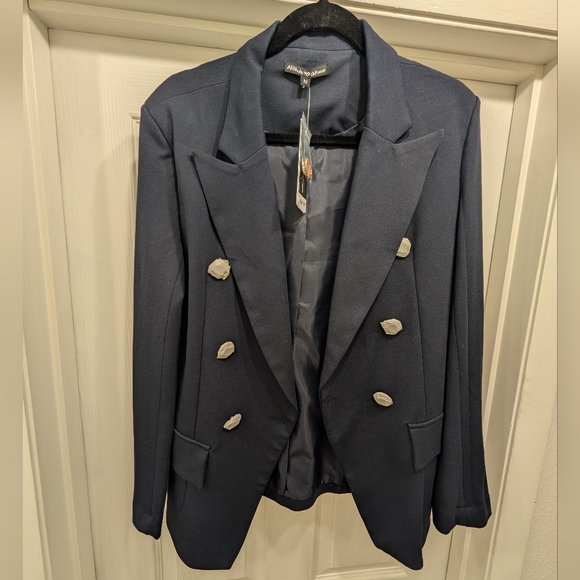 Attitude Unknown Jackets & Blazers - NWT Attitude Unknown Metallic Button Blazer Navy M